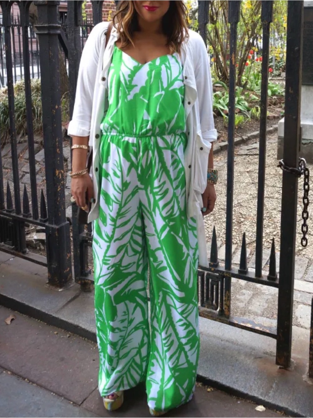 Lilly Pulitzer Satin Jumpsuit Boom Boom Tropical Green One Piece Travel Size XL